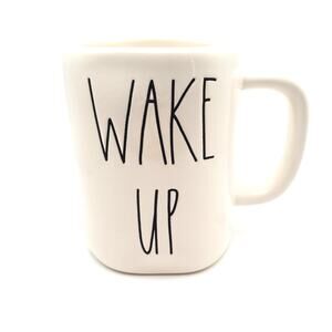 WAKE UP by Rae Dunn White Coffee Tea Mug Black Lettering #213